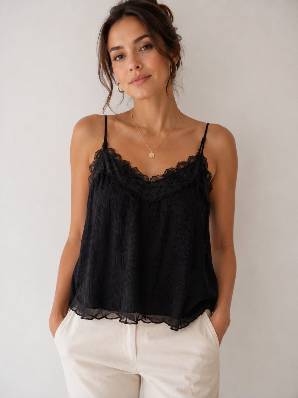 everleigh Black Lace-Trim Camisole Tank Top